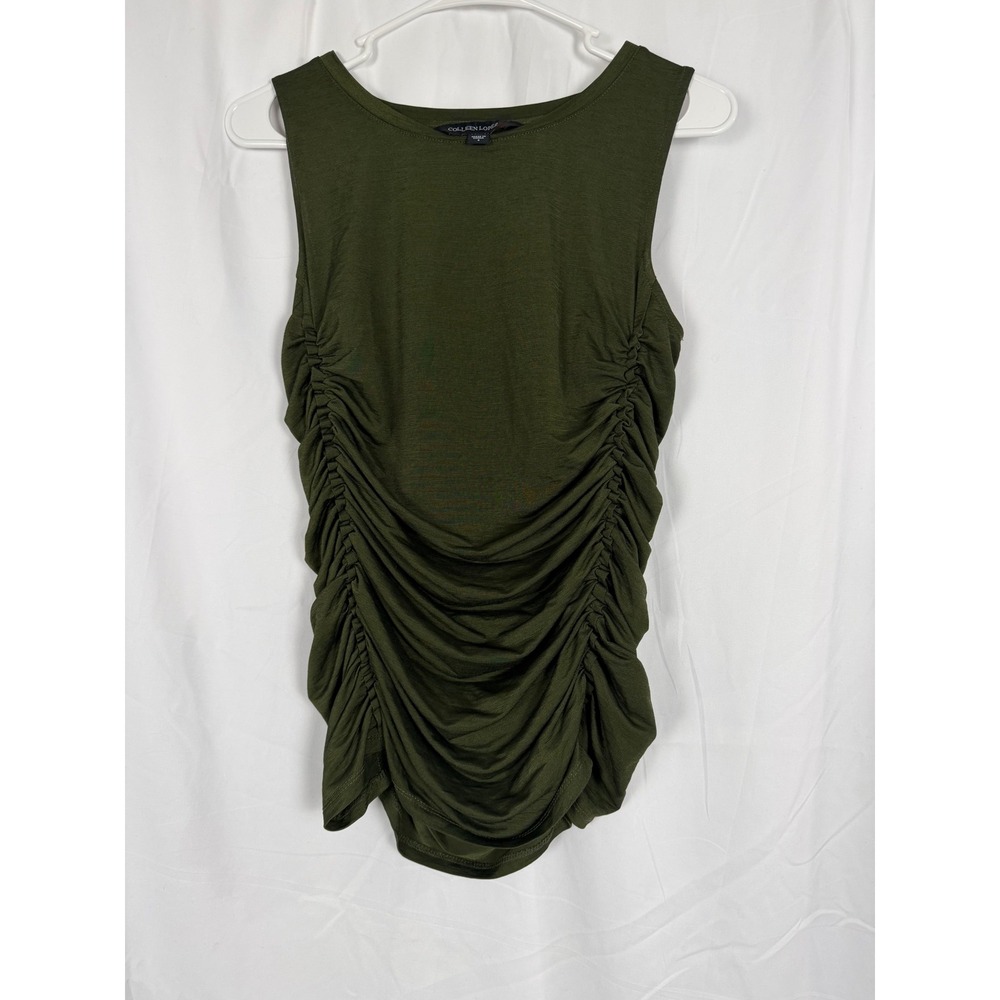 Colleen Lopez Womens Olive Green Ruched Sleeveless Jersey Knit Tank Top Small